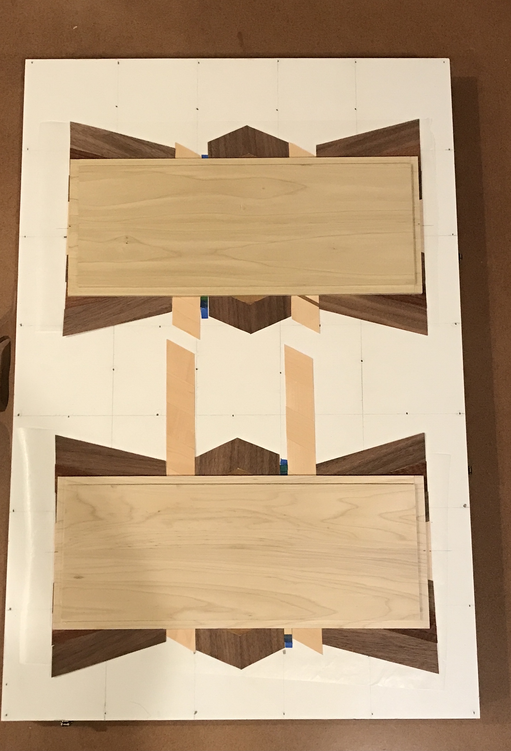 The face veneer and box face mockup for glue up.